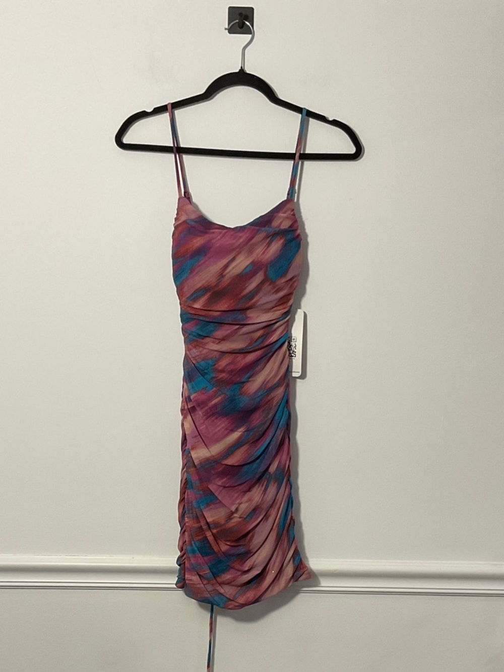Emerald Sundae Pink & Blue Watercolor Ruched Slip Dress